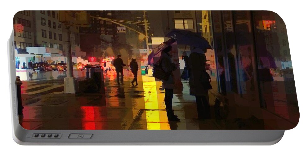 Rainy Night Portable Battery Charger featuring the photograph Rainy Night New York by Miriam Danar