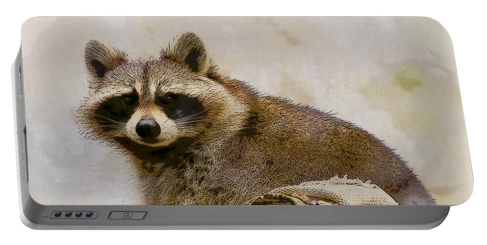 Raccoon Portable Battery Charger featuring the photograph Rakish Raccoon by Kerri Farley