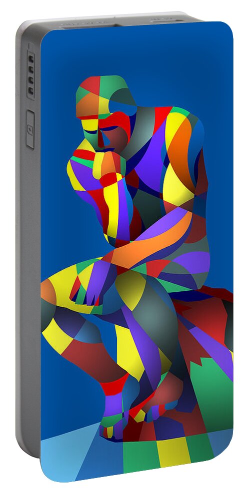 Classic Sculpture Portable Battery Charger featuring the digital art Randy's Rodin Blue by Randall J Henrie