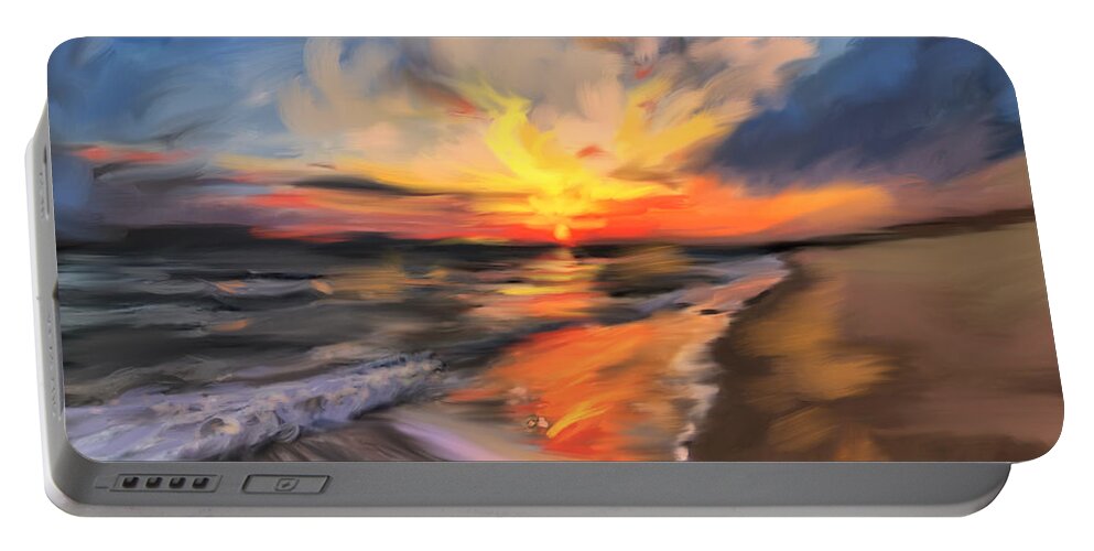 Dawn Portable Battery Charger featuring the painting Rare California Sunset by Angela Stanton