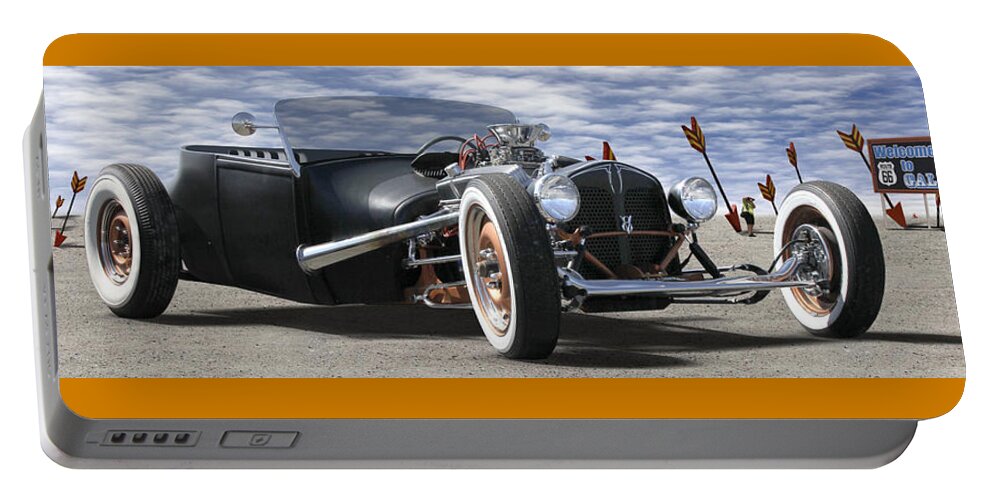 Transportation Portable Battery Charger featuring the photograph Rat Rod On Route 66 2 Panoramic by Mike McGlothlen