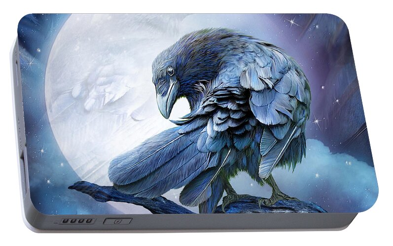 Raven Portable Battery Charger featuring the mixed media Raven Moon by Carol Cavalaris