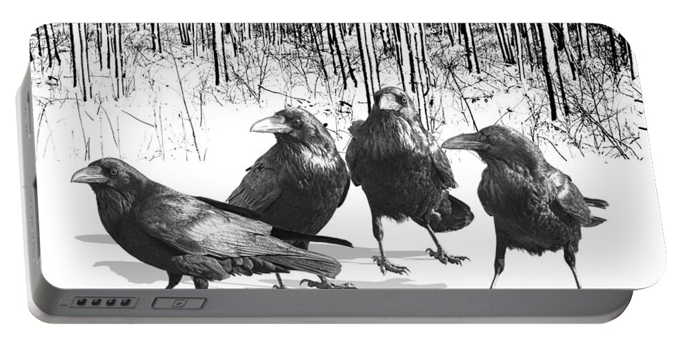 Art Portable Battery Charger featuring the photograph Ravens by the Edge of the Woods in Winter by Randall Nyhof