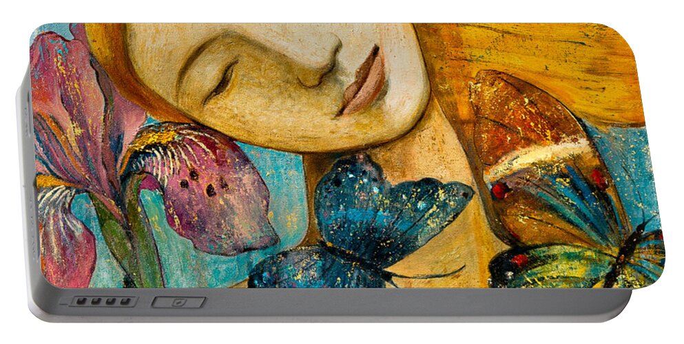 Shijun Portable Battery Charger featuring the painting Rebirth by Shijun Munns