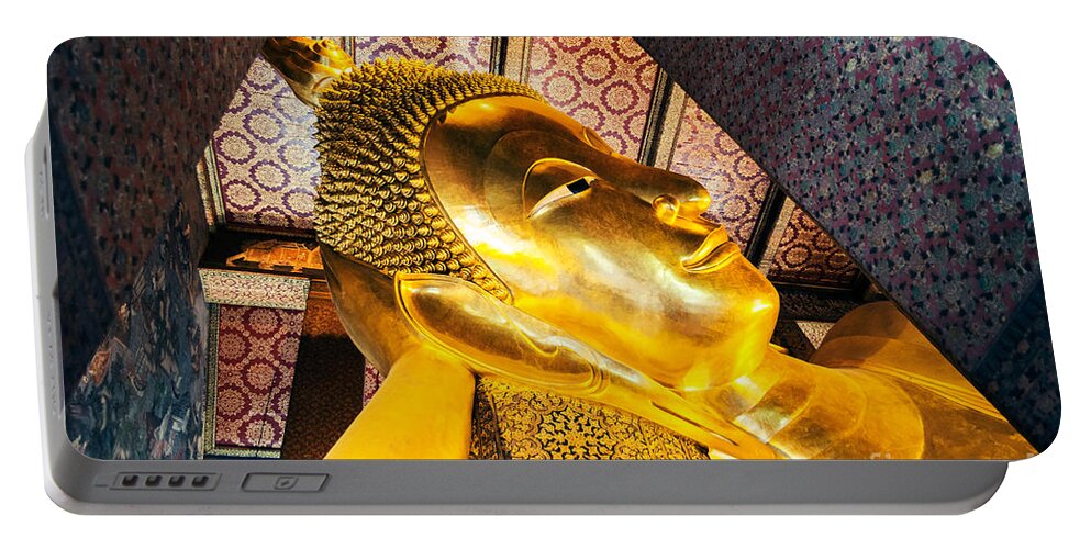 Buddha Portable Battery Charger featuring the photograph Reclining Buddha inside Wat Pho - Bangkok - Thailand by Matteo Colombo
