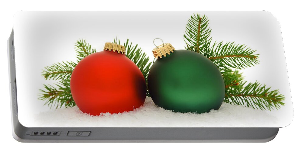Christmas Portable Battery Charger featuring the photograph Red and green Christmas baubles by Elena Elisseeva