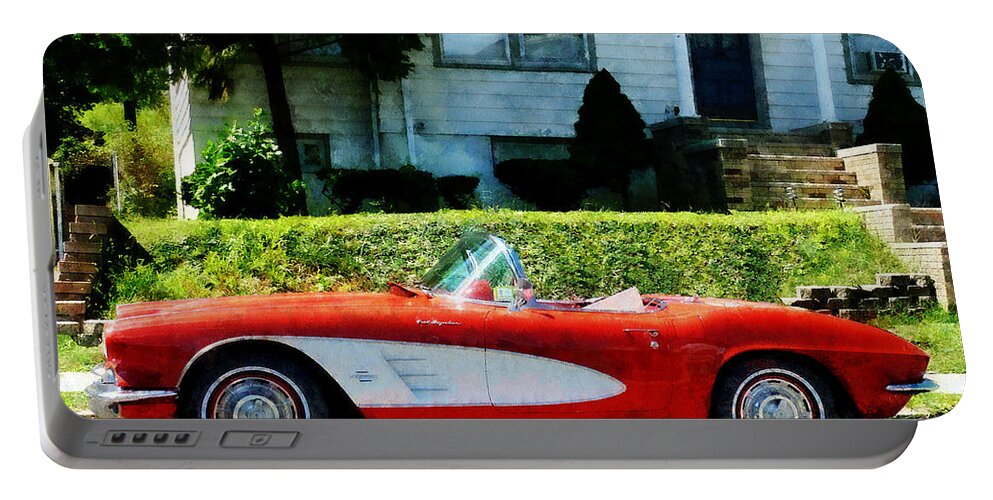 Car Portable Battery Charger featuring the photograph Red and White Corvette Convertible by Susan Savad