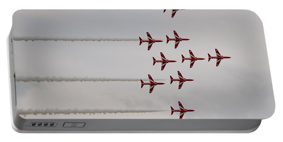 Red Arrows Portable Battery Charger featuring the photograph Red Arrows - Flanker Formation by Scott Lyons