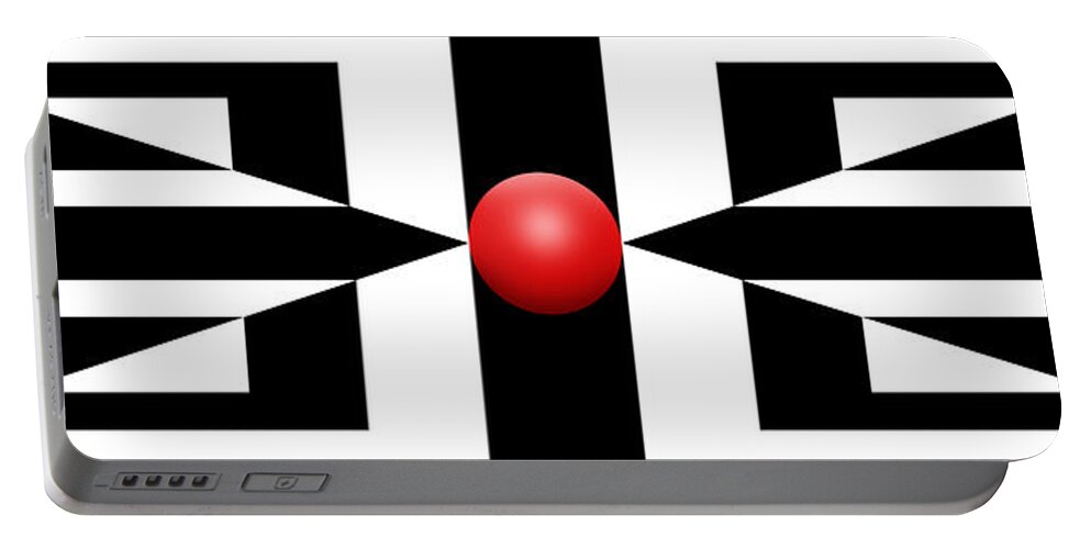 Abstract Portable Battery Charger featuring the digital art RED BALL 2a Panoramic by Mike McGlothlen