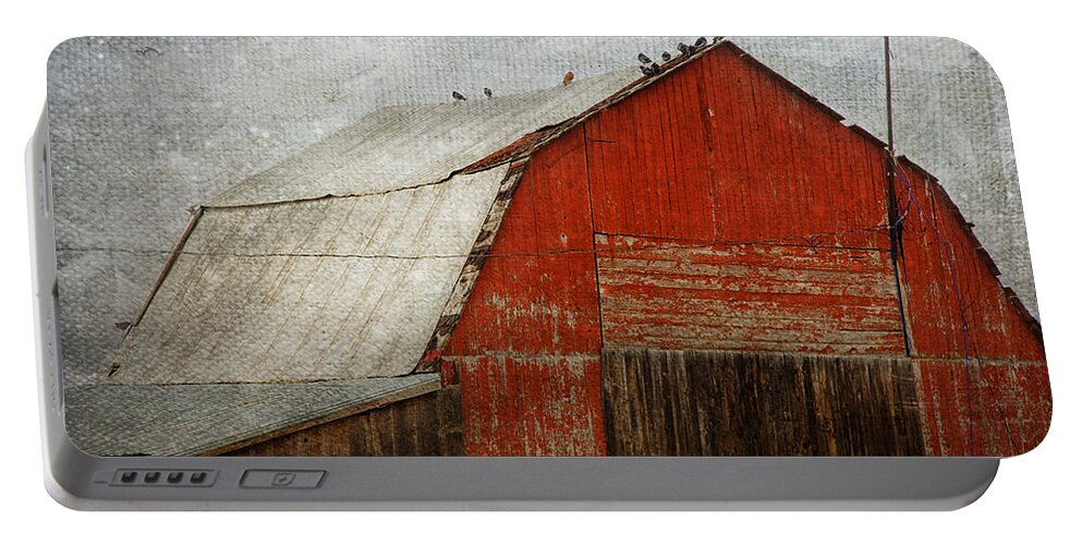 Barn Portable Battery Charger featuring the photograph Red Barn And First Snow by Theresa Tahara