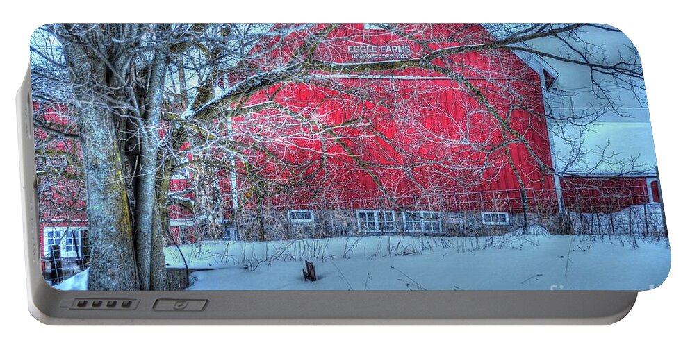 Hdr Portable Battery Charger featuring the photograph Red Barn in Winter by Terri Gostola