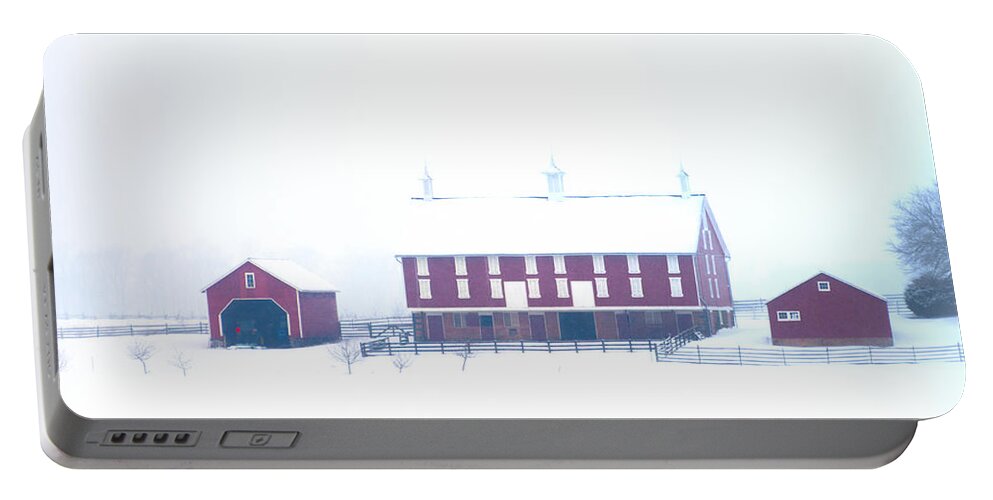 Red Portable Battery Charger featuring the photograph Red Barn on a Snowy Day - Gettysburg by Bill Cannon
