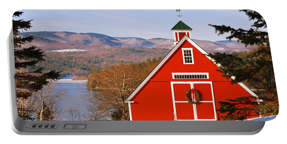 Red Portable Battery Charger featuring the photograph Red Barn on Newfound Lake by Harry Moulton