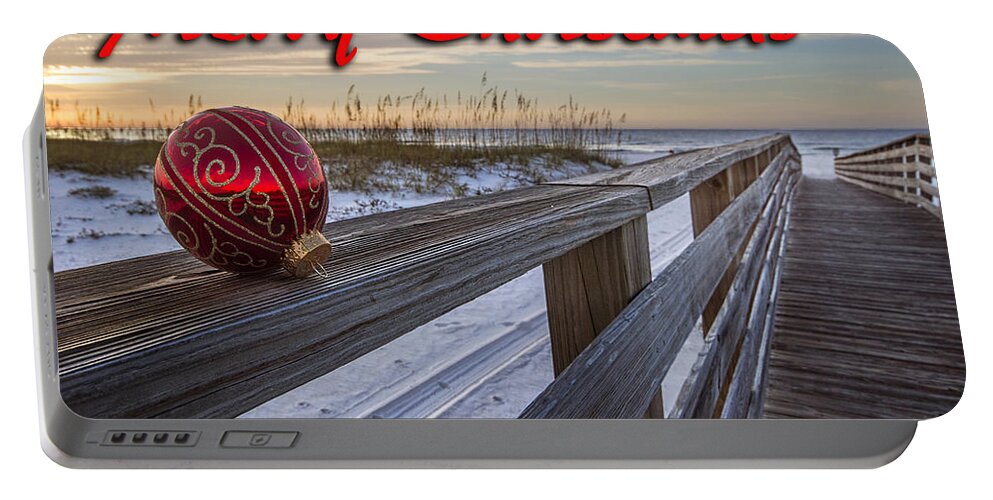 Christmas Portable Battery Charger featuring the digital art Red Bulb on the Rail by Michael Thomas