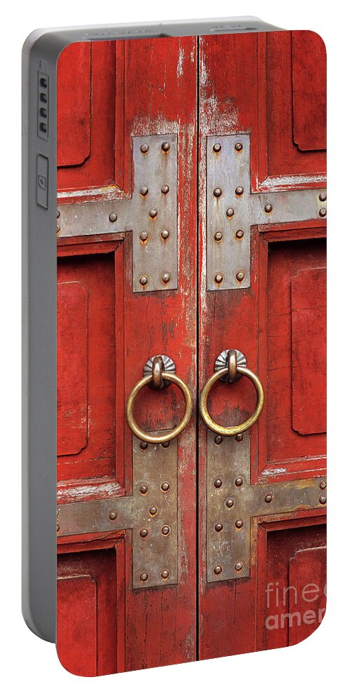Vietnam Portable Battery Charger featuring the photograph Red Doors 01 by Rick Piper Photography