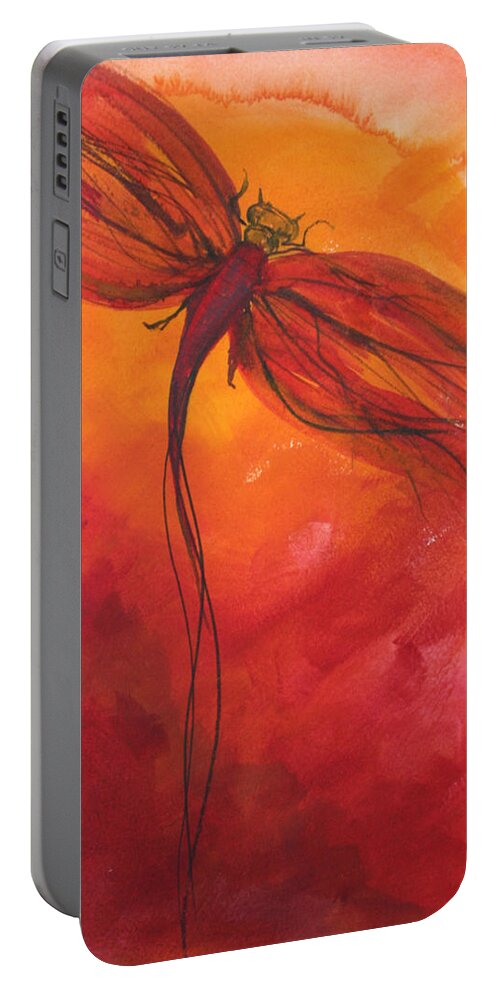Paint Portable Battery Charger featuring the painting Red Dragonfly 2 by Julie Lueders 