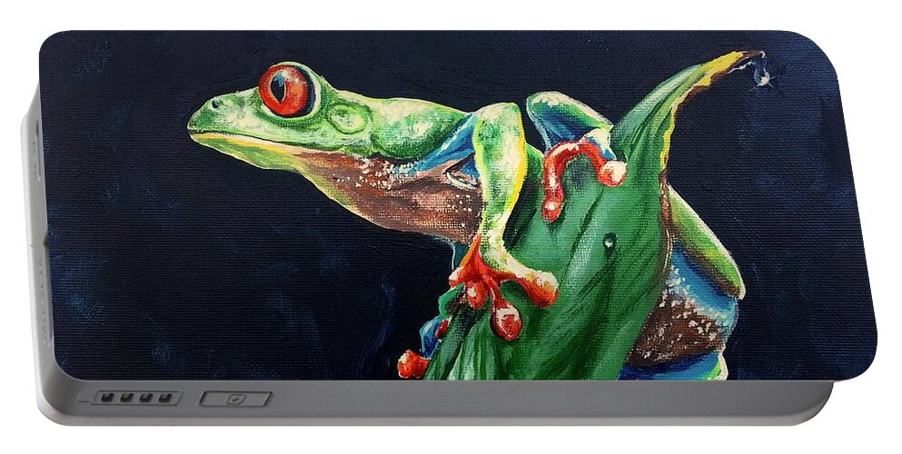 Frog Portable Battery Charger featuring the painting Anticipation by Marco Aguilar