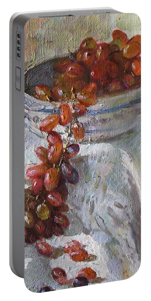 Grapes Portable Battery Charger featuring the painting Red Grapes by Ylli Haruni