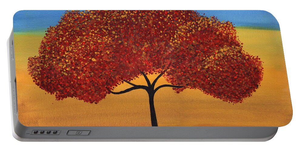 Tree Portable Battery Charger featuring the painting Red Happy Tree by Lee Owenby
