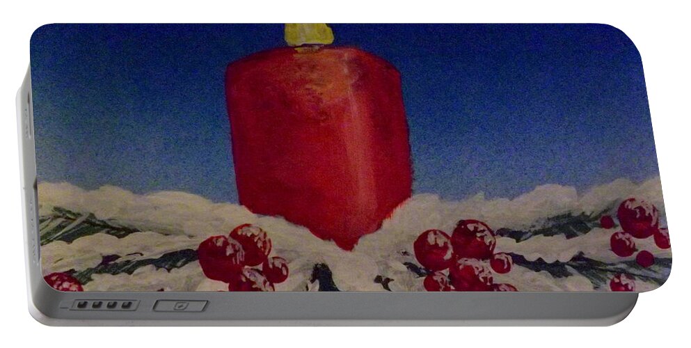 Red Holiday Candle Portable Battery Charger featuring the painting Red Holiday Candle by Darren Robinson