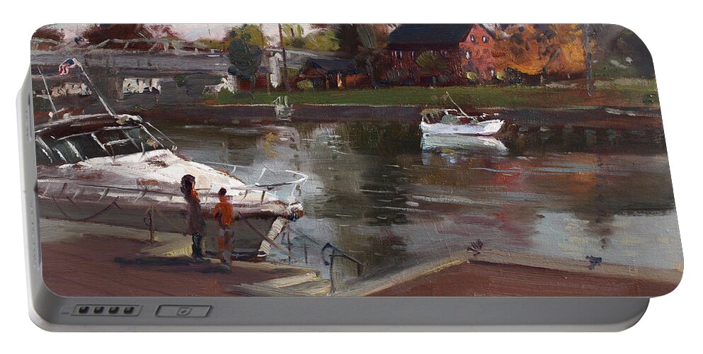 North Tonawanda Portable Battery Charger featuring the painting Red House in Tonawanda by Ylli Haruni