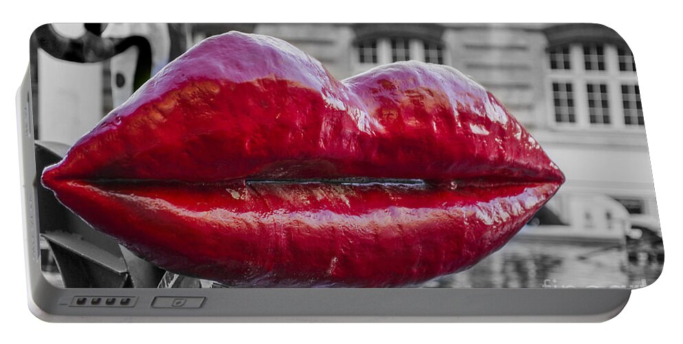 Ancient Portable Battery Charger featuring the digital art Red lips by Patricia Hofmeester