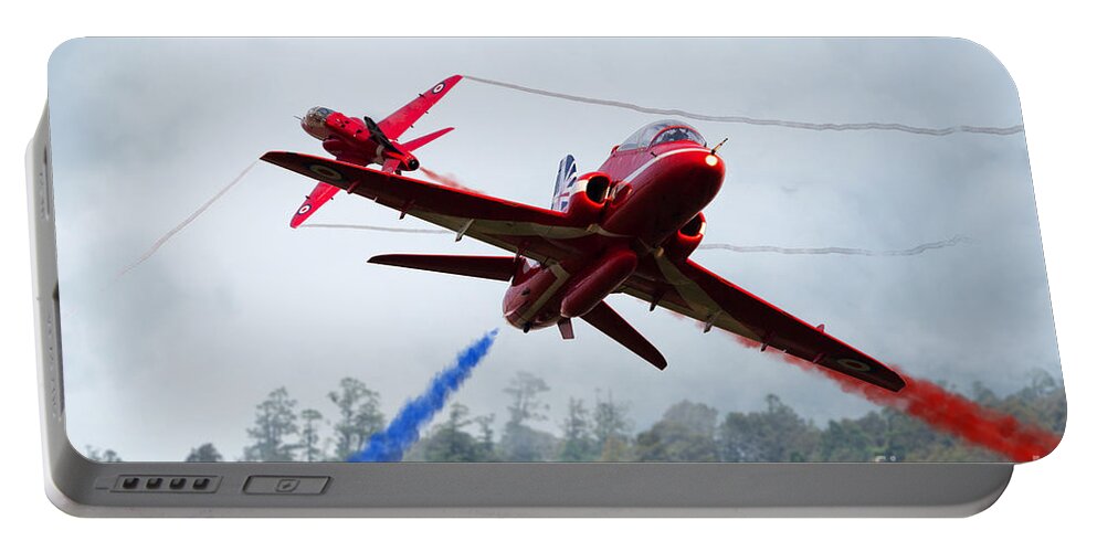 The Red Arrows Portable Battery Charger featuring the digital art Red Pair by Airpower Art