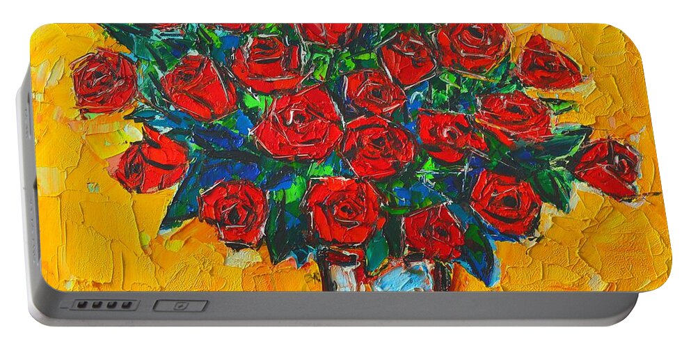 Roses Portable Battery Charger featuring the painting Red Passion Roses by Ana Maria Edulescu