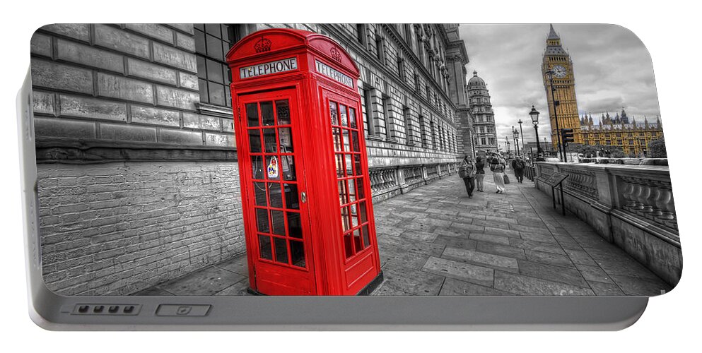 Yhun Suarez Portable Battery Charger featuring the photograph Red Phone Box And Big Ben by Yhun Suarez