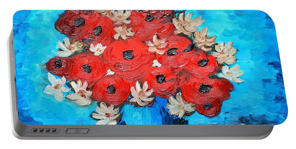 Poppies Portable Battery Charger featuring the painting Red Poppies and White Daisies by Ramona Matei
