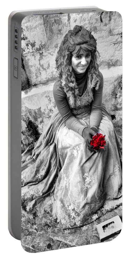 Young Portable Battery Charger featuring the photograph Red Red Rose in Black and White by David Smith