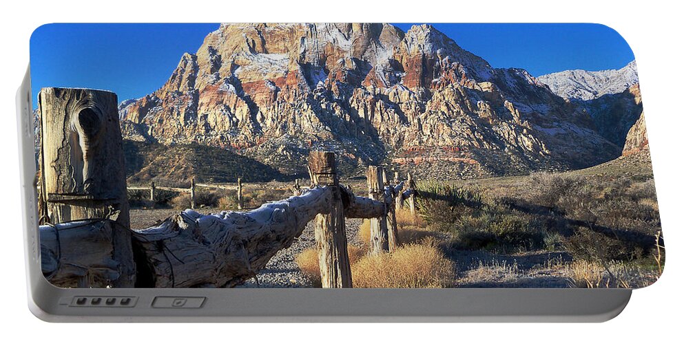 Red Portable Battery Charger featuring the photograph Red Rock Snow by Alan Socolik