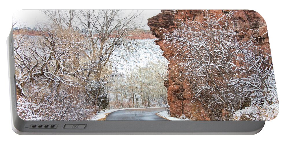 Red Rocks Portable Battery Charger featuring the photograph Red Rocks Winter Landscape Drive by James BO Insogna