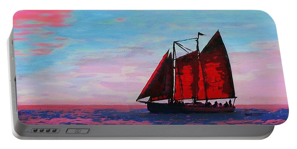 Boat Portable Battery Charger featuring the painting Red Sails On The Chesapeake - New Multimedia Acrylic/oil Painting by G Linsenmayer