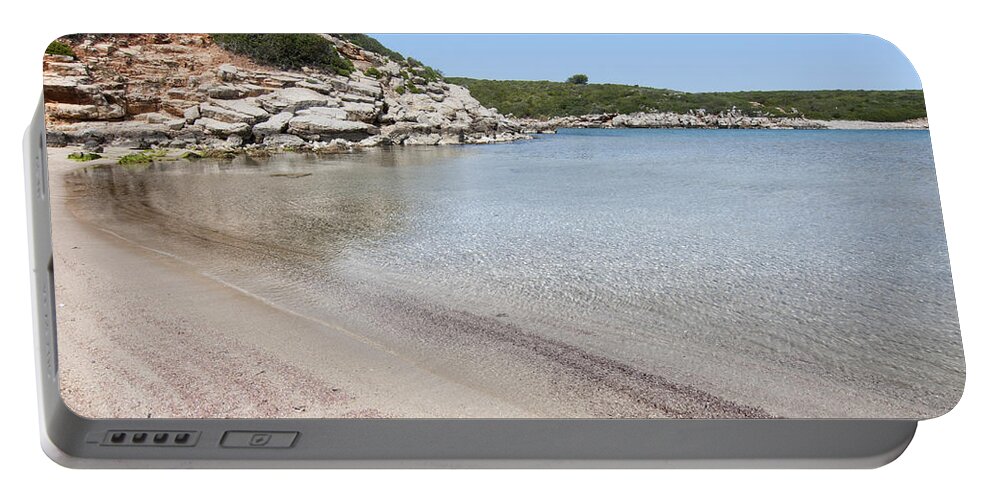 Blue Portable Battery Charger featuring the photograph Red Sand of Cala Pudent in Menorca offers crystal water and amazing blue sky by Pedro Cardona Llambias