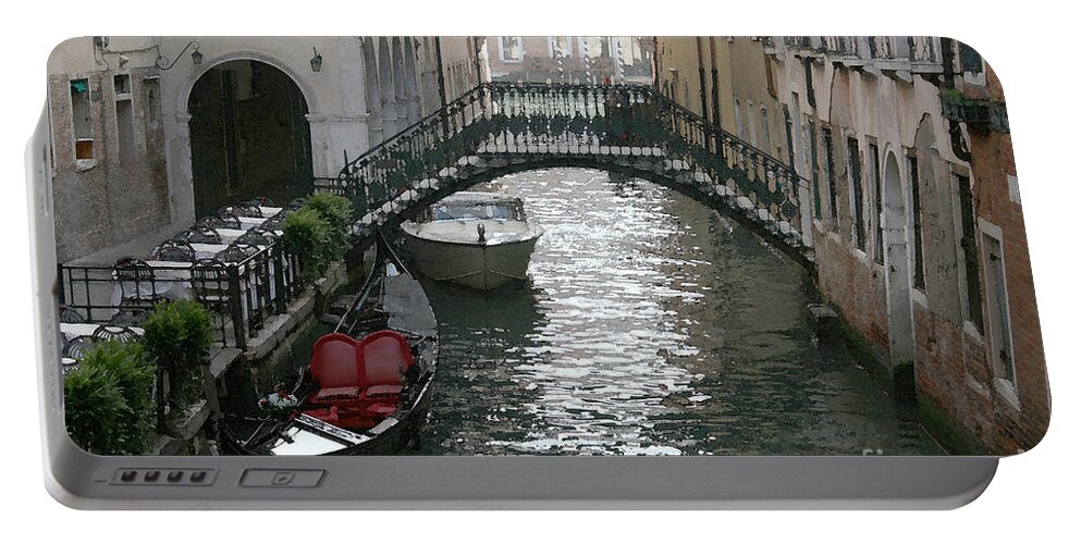 Venice Portable Battery Charger featuring the mixed media Red Seat Gondola by Susanne Arens
