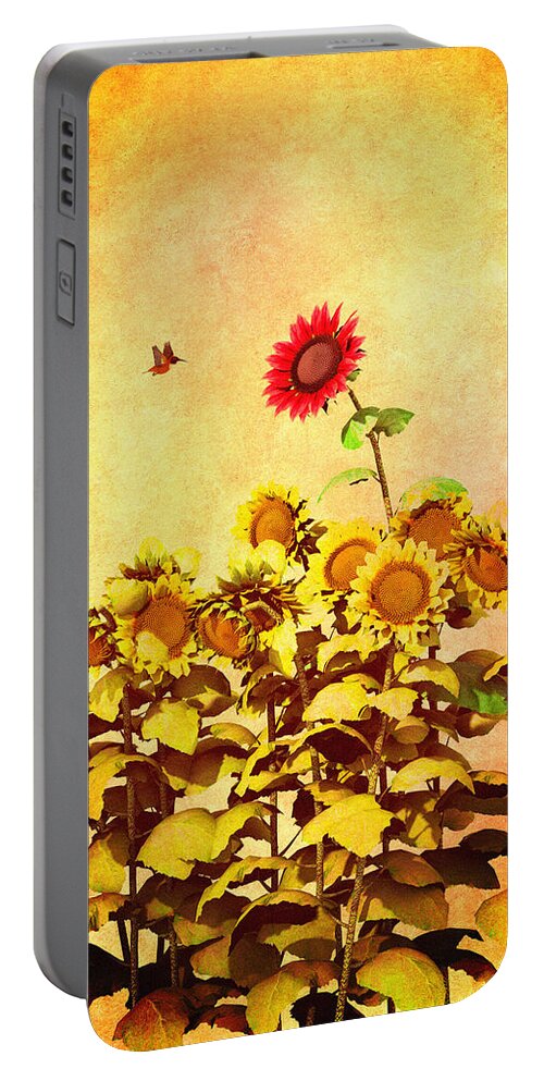 Sunflower Portable Battery Charger featuring the digital art Red Sunflower by Bob Orsillo