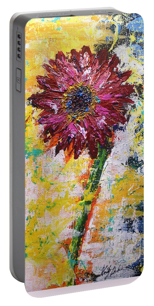 Red Flower Portable Battery Charger featuring the painting Red Sunflower by Kristye Dudley