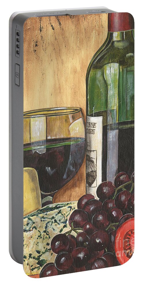 Red Wine Portable Battery Charger featuring the painting Red Wine and Cheese by Debbie DeWitt