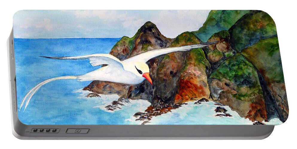 Red-billed Tropicbird Portable Battery Charger featuring the painting Redbilled Tropicbird by Patricia Beebe