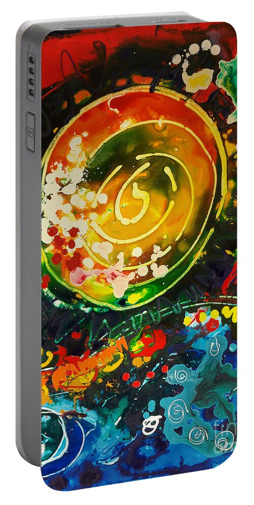 Sally Trace Portable Battery Charger featuring the painting Redshift canvas 3 by Sally Trace