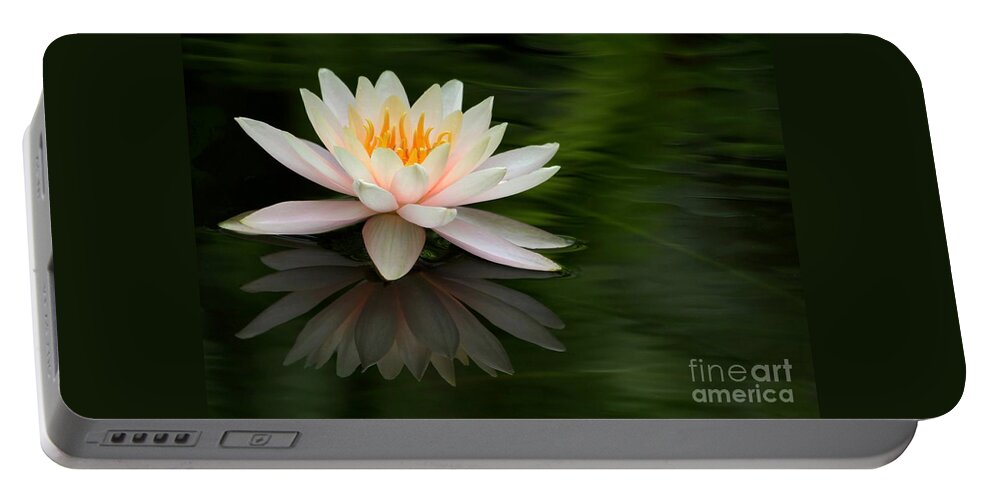 White Portable Battery Charger featuring the photograph Reflections of a Water Lily by Sabrina L Ryan