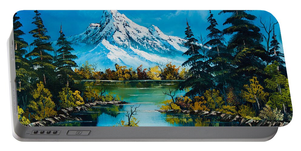 Landscape Portable Battery Charger featuring the painting Reflections of Fall by Chris Steele