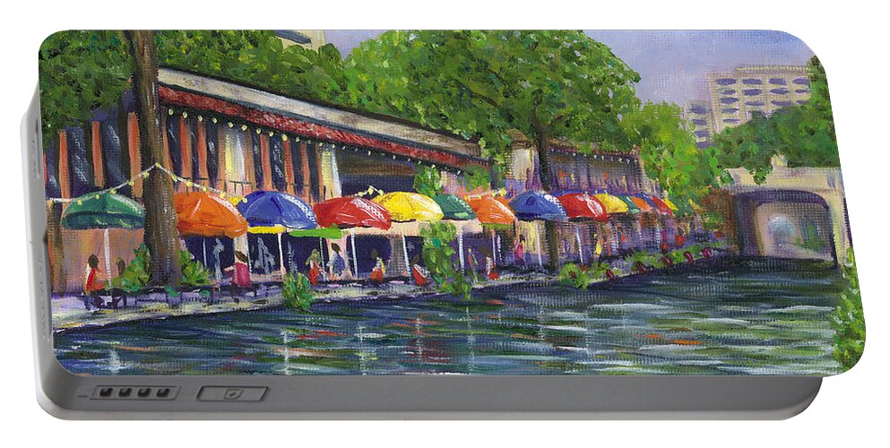 San Antonio Portable Battery Charger featuring the painting Reflections on the Riverwalk by Kerri Meehan