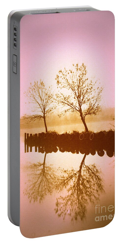 Fall Foggy Morning Portable Battery Charger featuring the photograph Reflective Glow by Julie Lueders 