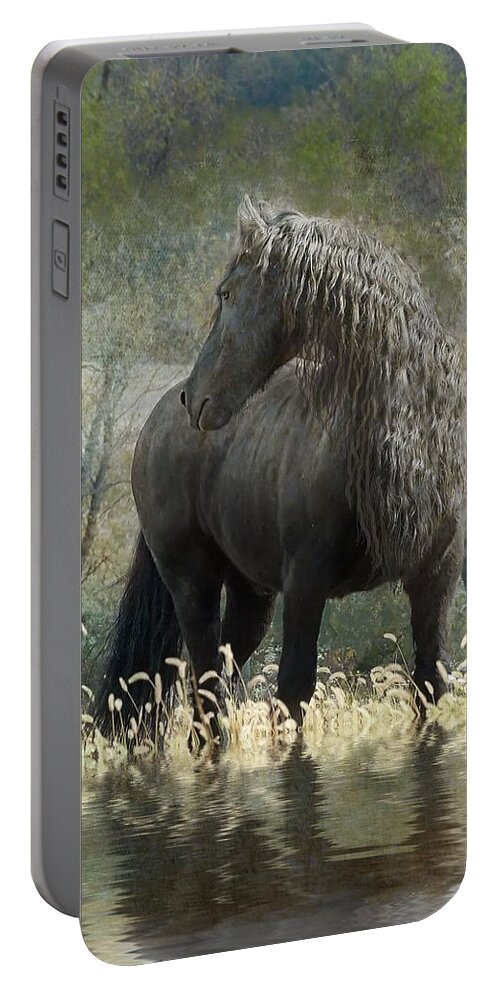 Friesian Horses Portable Battery Charger featuring the photograph Remme and the Crow by Fran J Scott
