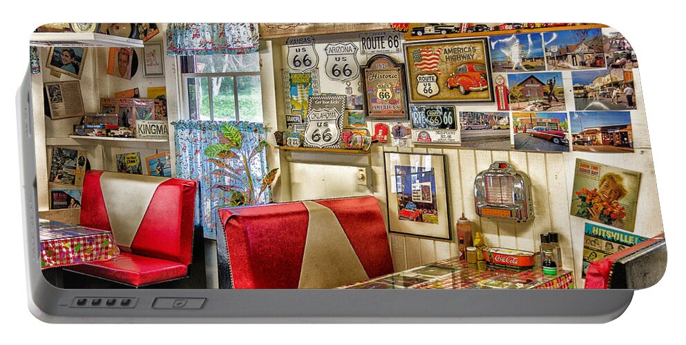 50's Diner Portable Battery Charger featuring the photograph Retro 50's Diner by Georgette Grossman