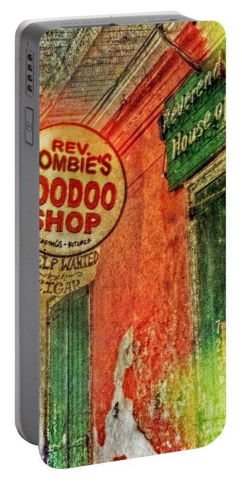 Voodoo Portable Battery Charger featuring the digital art Rev Zombie's Voodoo Shop by Valerie Reeves