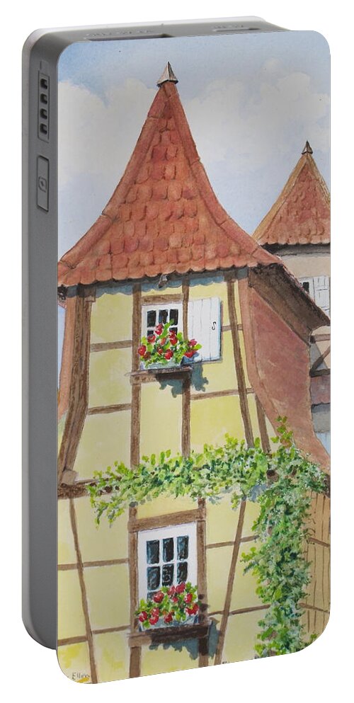 Europe Portable Battery Charger featuring the painting Ribeauville Village in Alsace by Mary Ellen Mueller Legault