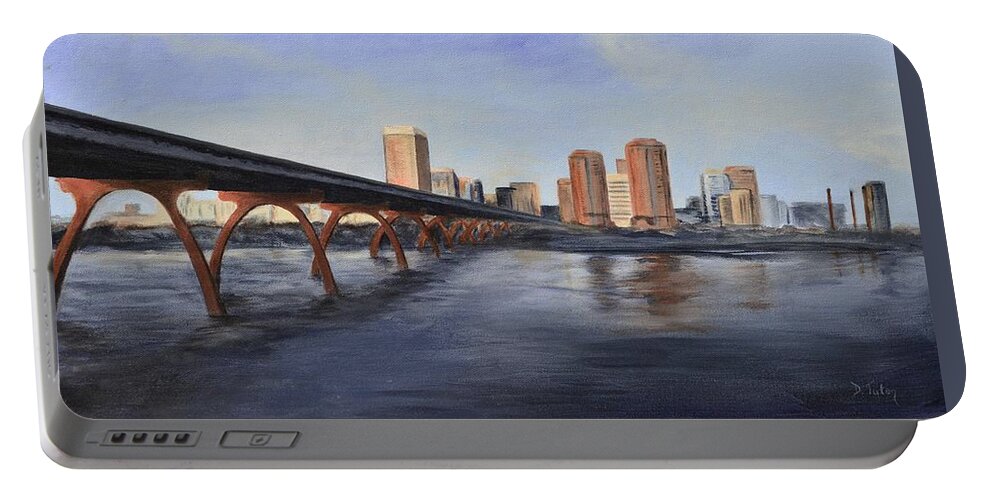 Richmond Portable Battery Charger featuring the painting Richmond Virginia Skyline by Donna Tuten